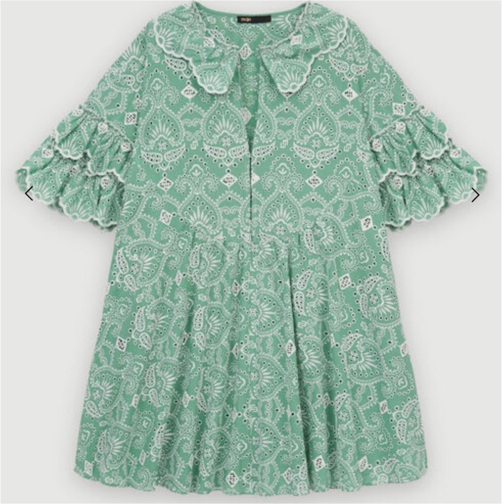 Maje Raberie Embroidered Eyelet Cotton Dress hold C - Picture 6 of 16